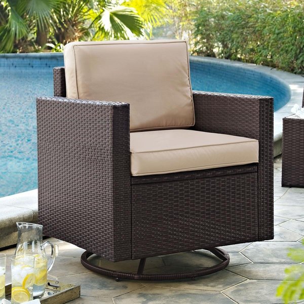 Veranda Palm Harbor Outdoor Wicker Swivel Rocker Chair with Sand Cushions VE374328